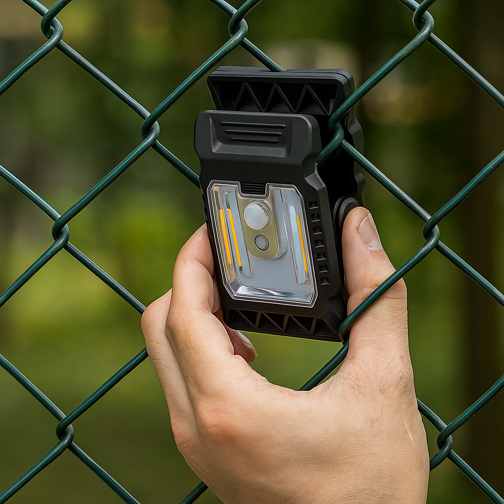 Solar Clip-Lampe mit Bewegungssensor, ideal für Garten und Balkonbeleuchtung.