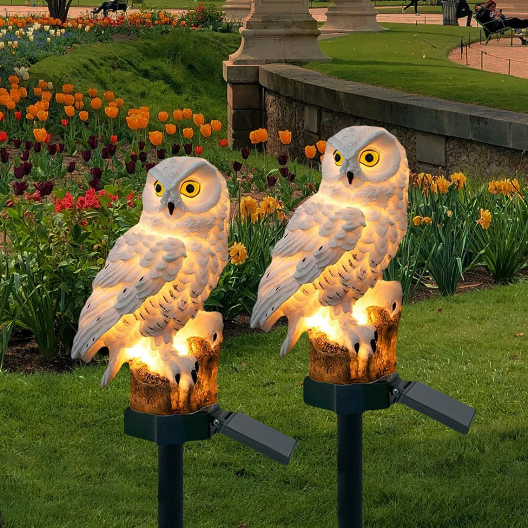 Solar-Eulenlampe für den Garten, eine wetterfeste Dekoleuchte mit LED-Gartenlicht für zauberhafte Außenbeleuchtung.