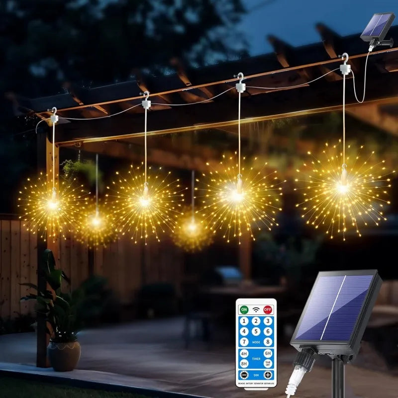 Solar Feuerwerk Lichterkette mit 5x90 LEDs für festliche Garten- & Terrassenbeleuchtung, wasserdicht.