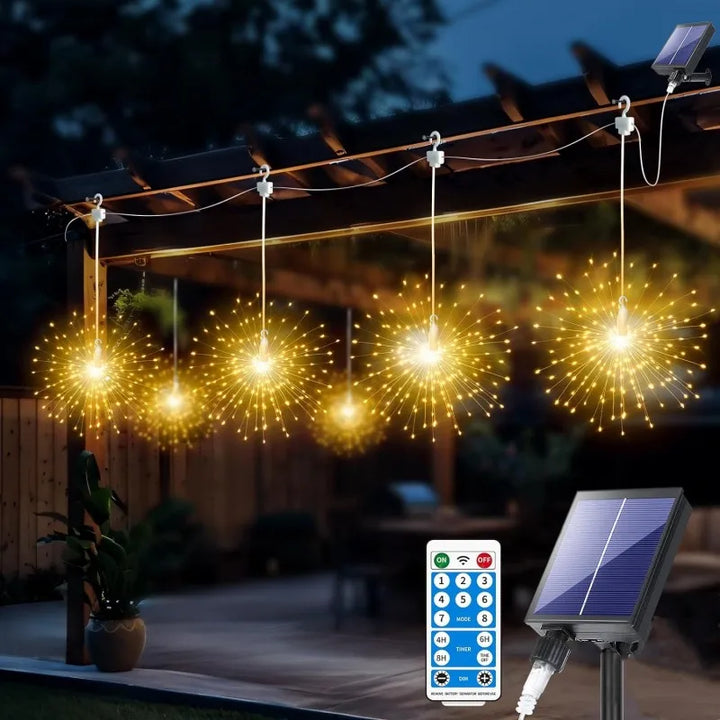 Solar Feuerwerk Lichterkette mit 5x90 LEDs für festliche Garten- & Terrassenbeleuchtung, wasserdicht.