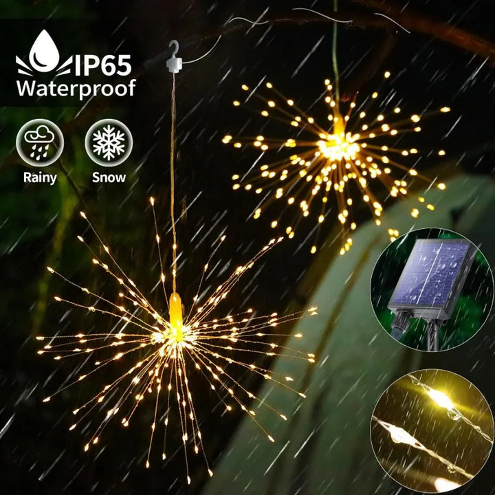 Weihnachtliche Solar Lichterkette als Feuerwerk Deko für den Außenbereich, Gärten & Terrassenbeleuchtung.