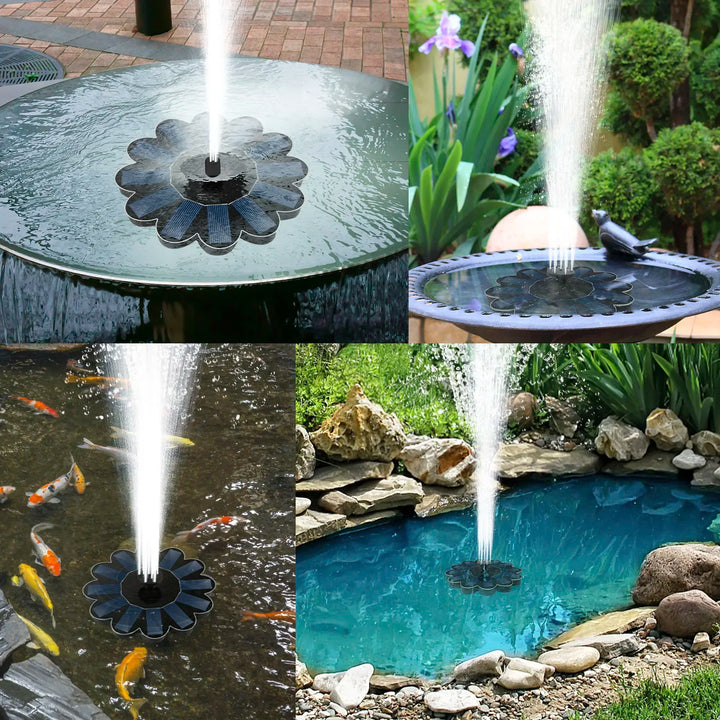 Solar Gartenbrunnen mit 5 Aufsätzen für Teich, Vogelbad & Balkon; energieeffiziente Wasserfontäne.