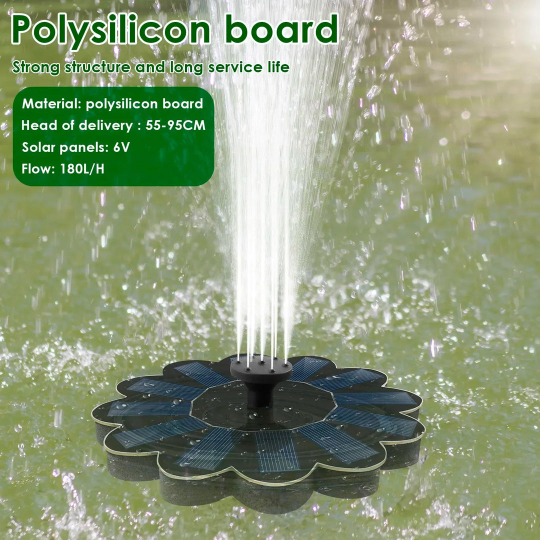 Autonomer Solar Brunnen mit 5 verschiedenen Aufsätzen; ideal als Wasserspiel für Garten & Balkon.