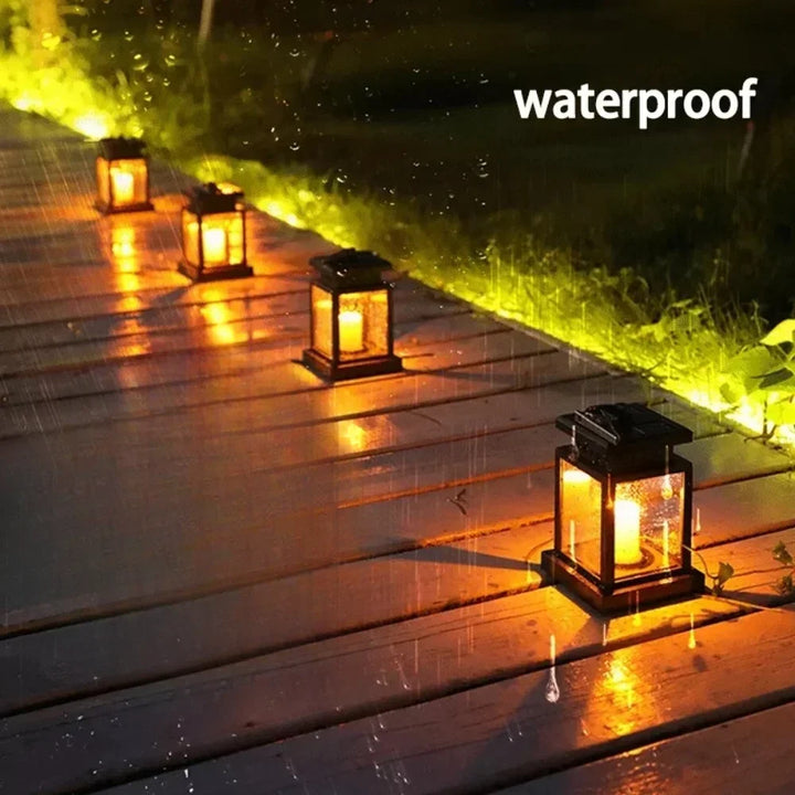 Wasserdichte Solar-Außenleuchte mit LED-Flammeneffekt, energieeffizient und langlebig für Garten, Terrasse und Balkon.