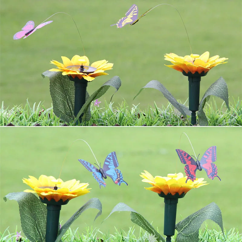 Dekorative Solar Sonnenblume Gartenstecker mit beweglichem Kolibri, ideal für Balkon, Terrasse und Pflanzkübel.