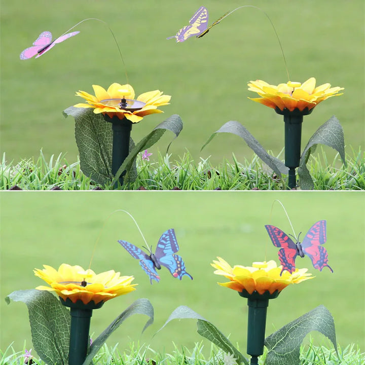 Dekorative Solar Sonnenblume Gartenstecker mit beweglichem Kolibri, ideal für Balkon, Terrasse und Pflanzkübel.
