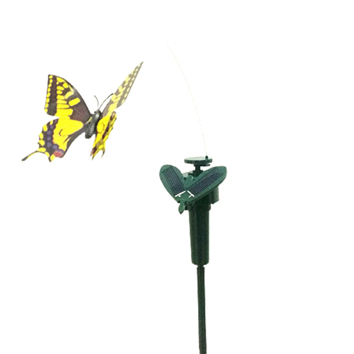 Lebhafter Solar Gartenstecker: Sonnenblume mit Schmetterling, ideal für Pflanzkübel und Balkon-Dekoration.