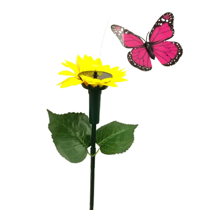 Solar Deko Gartenstecker: Sonnenblume mit leuchtendem Schmetterling/Kolibri für eine umweltschonende Außenbeleuchtung.
