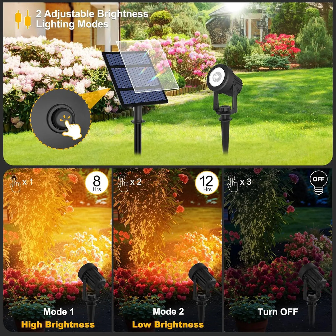 Robuster, wasserdichter IP65 Solar-Gartenstrahler DuoColor, ideal für ganzjährige, automatische Außenbeleuchtung.