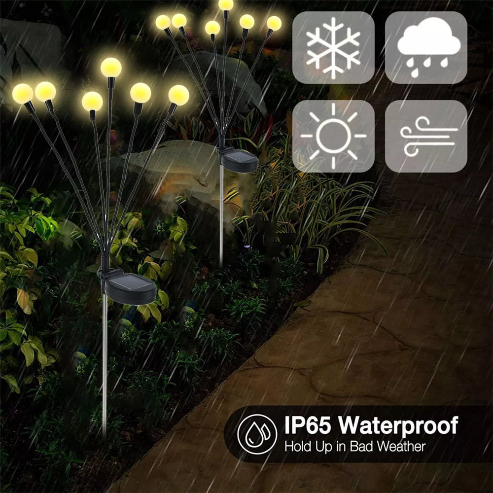 Magische Solar-Glühwürmchen Lichterkette, schwingende LEDs imitieren echtes Leuchten im Garten.