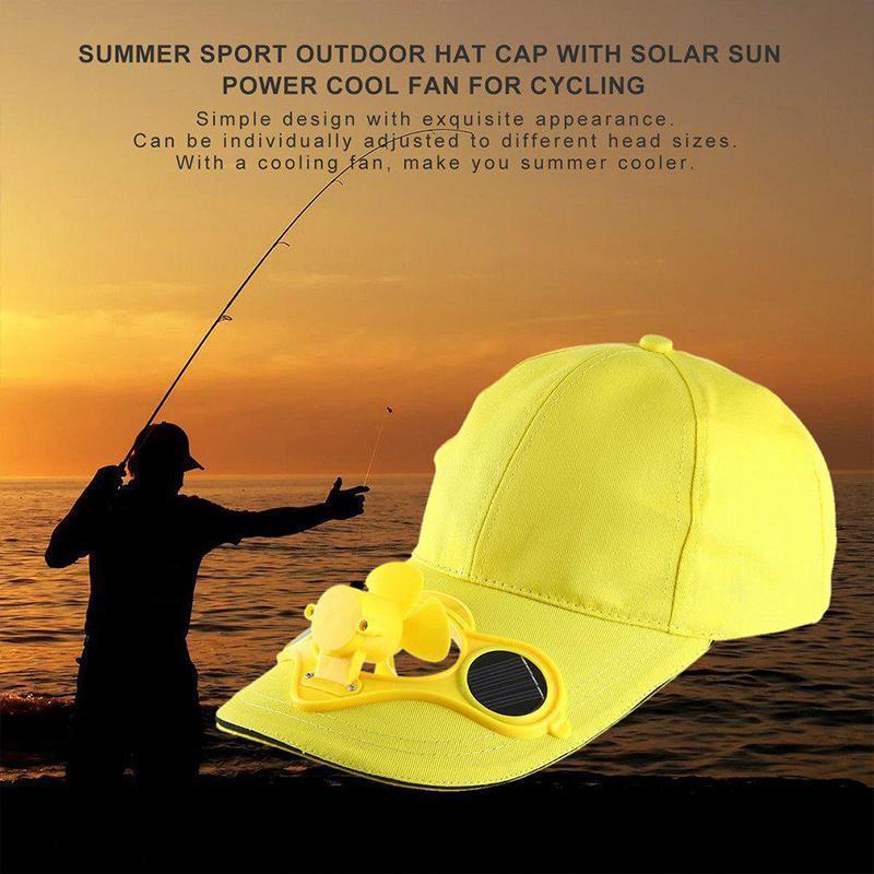 Kühlende Solar-Sportmütze mit Ventilator, bietet Schutz & Belüftung beim Laufen oder Fahrradfahren.