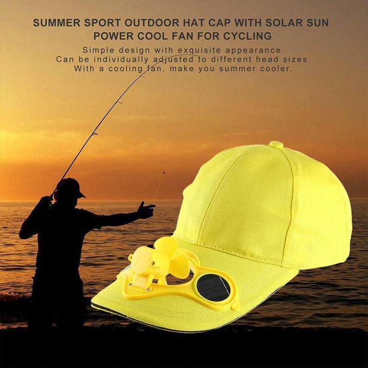 Kühlende Solar-Sportmütze mit Ventilator, bietet Schutz & Belüftung beim Laufen oder Fahrradfahren.
