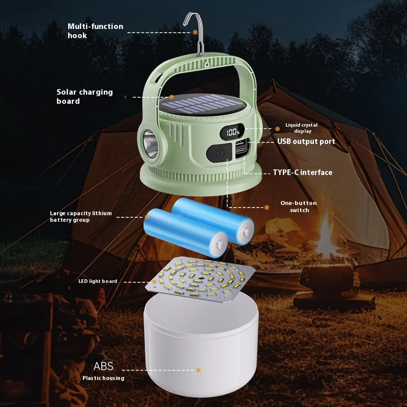 Tragbare Solar Campinglampe beleuchtet Zeltplatz bei Nacht, ideal für Outdoor & Camping.
