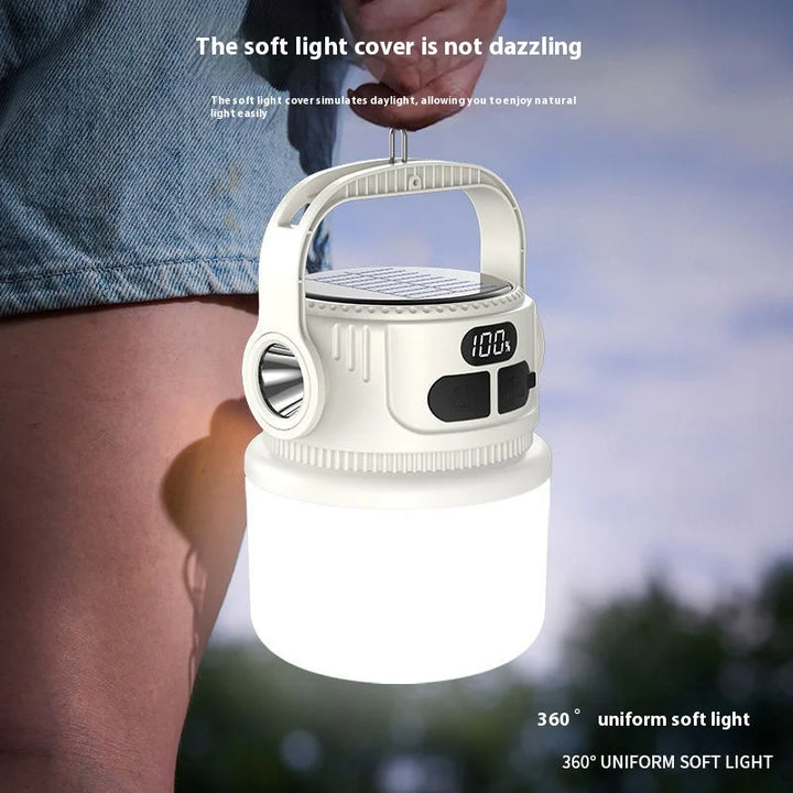 Kompakte, tragbare Solar LED Lampe mit Haken für einfaches Transportieren beim Wandern & Reisen.