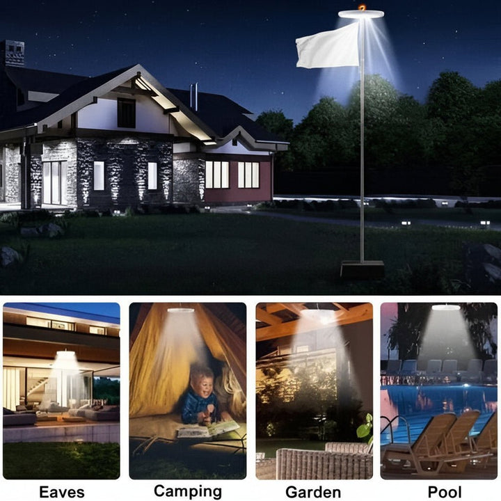 Robustes Solar Fahnenmastlicht mit hellen LEDs, dämmerungsgesteuert für Flaggenbeleuchtung, einfache Montage.