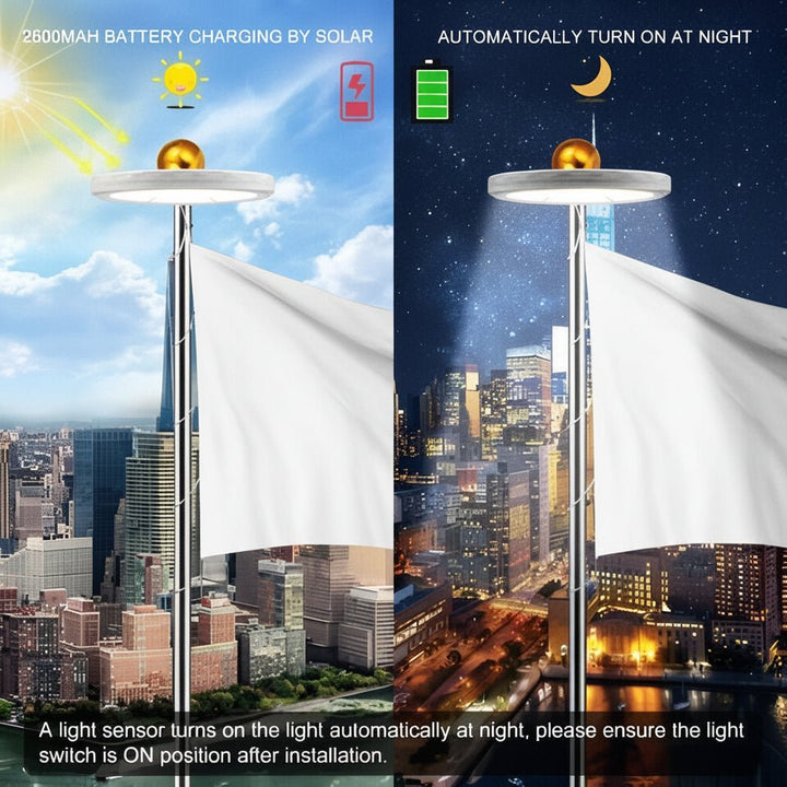 Automatisches Solar LED Flaggenlicht für den Fahnenmast, wetterfeste Außenbeleuchtung, langlebig & energieeffizient.