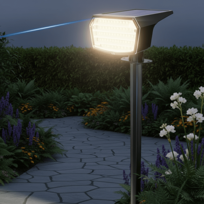 Stylisches Solar-Flutlicht als Gartenlampe. Energieeffizient & wetterfest für dauerhafte Beleuchtung.