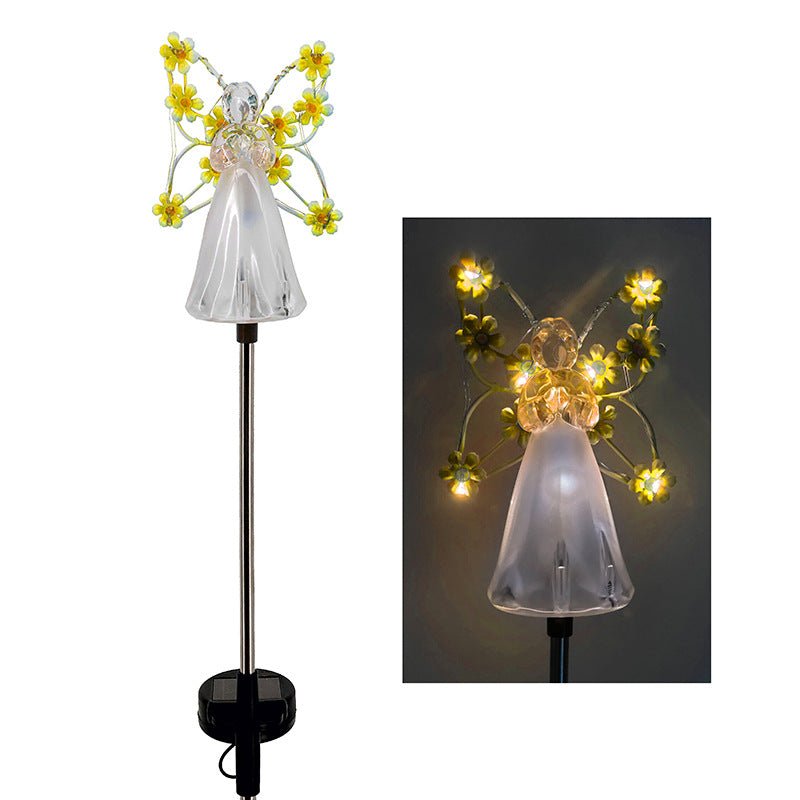 Set aus Solar-Engel-Gartenleuchten, warme LED-Beleuchtung für eine einladende Außenatmosphäre.