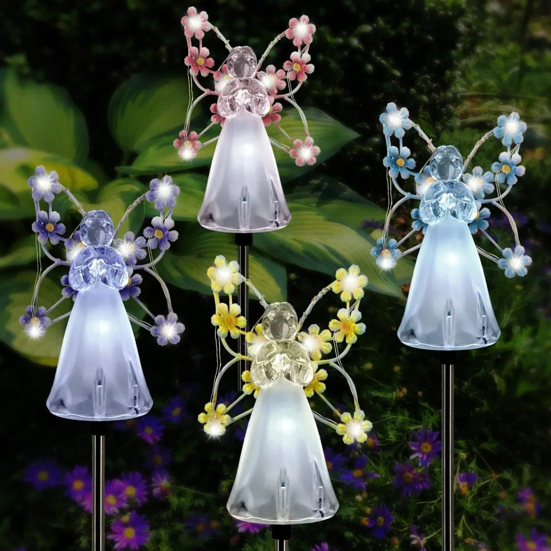 Wetterfeste Solarlampe mit Farbwechsel-LED, Engel-Gartenleuchte als stilvolle Gartendekoration.