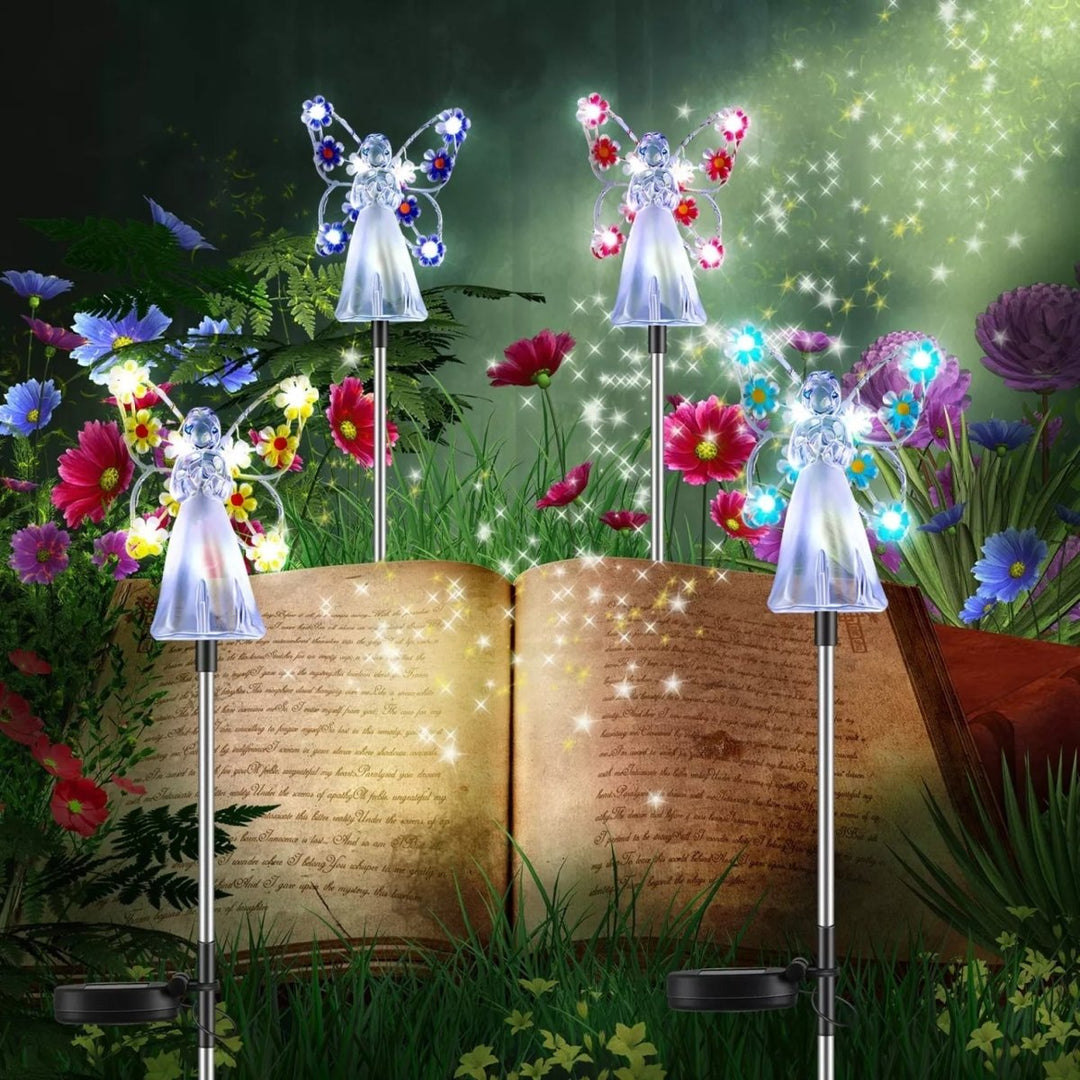 Solare Gartenleuchte als Engel-Figur, energieeffiziente LED-Außenbeleuchtung für Terrasse & Gartenweg.