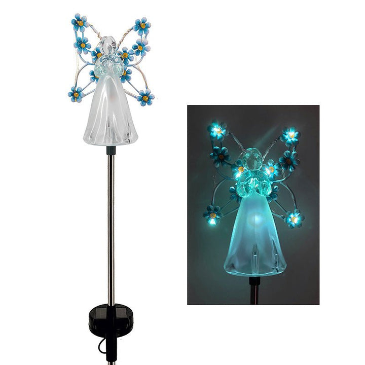 Nahaufnahme der Solar-LED-Gartenleuchte, detailreicher Engel als Blickfang für Ihren Garten.