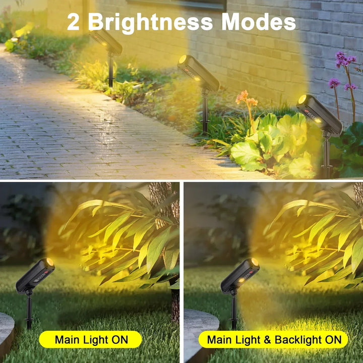 Wasserdichte Solarleuchte für den Garten: LED Strahler mit warmweißem Licht zur Akzentuierung von Pflanzen.