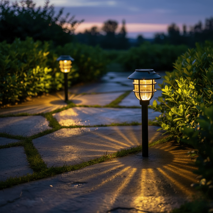 Solar LED Gartenwegleuchte für Außenbereiche, wasserdicht und energiesparend für helle Wege.