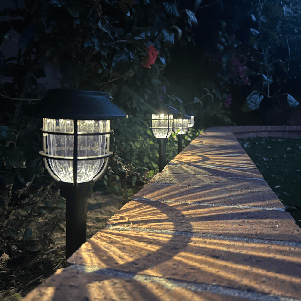 Umweltfreundliche Solar-LED-Gartenbeleuchtung, robust und wetterfest für sichere Pfade.