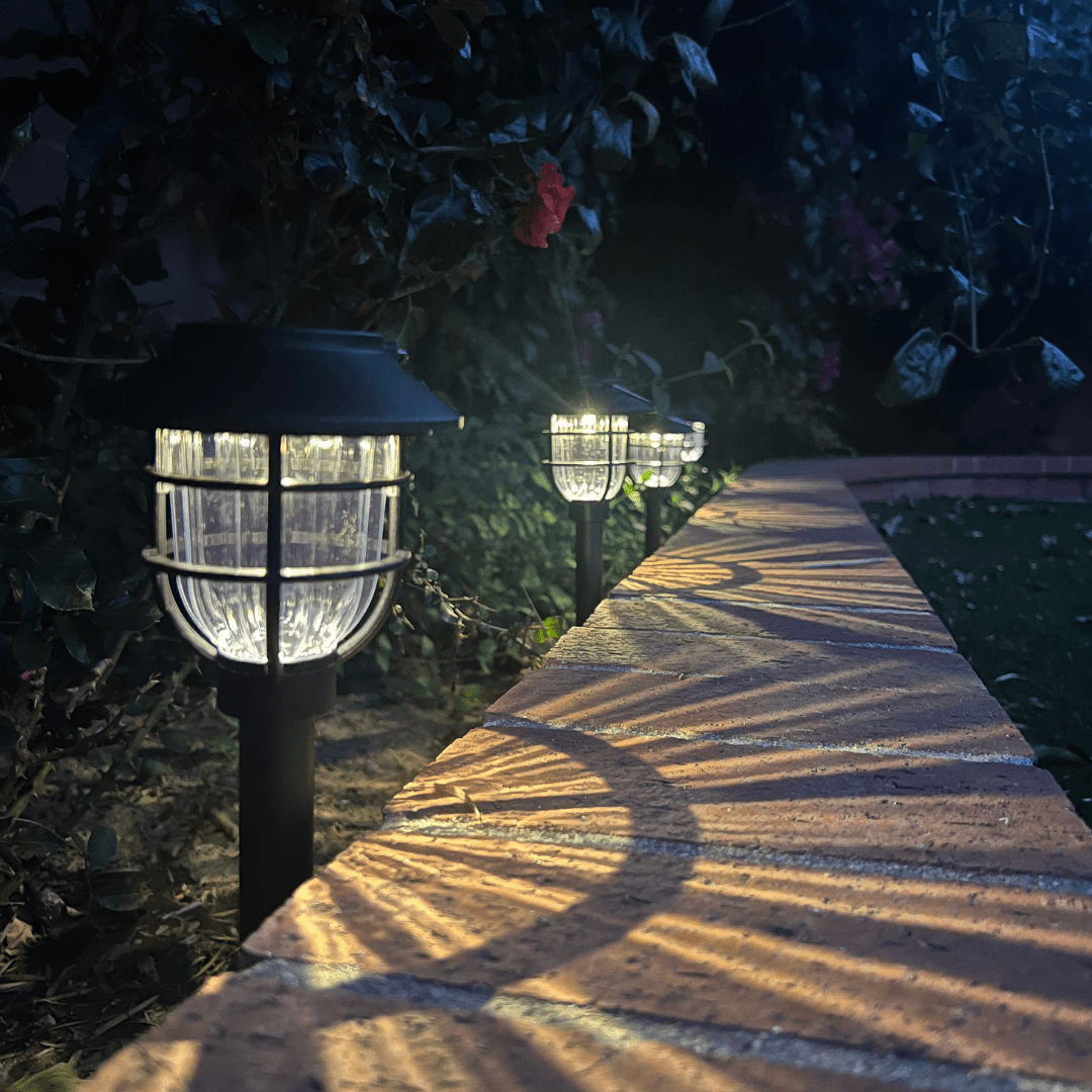 Umweltfreundliche Solar-LED-Gartenbeleuchtung, robust und wetterfest für sichere Pfade.