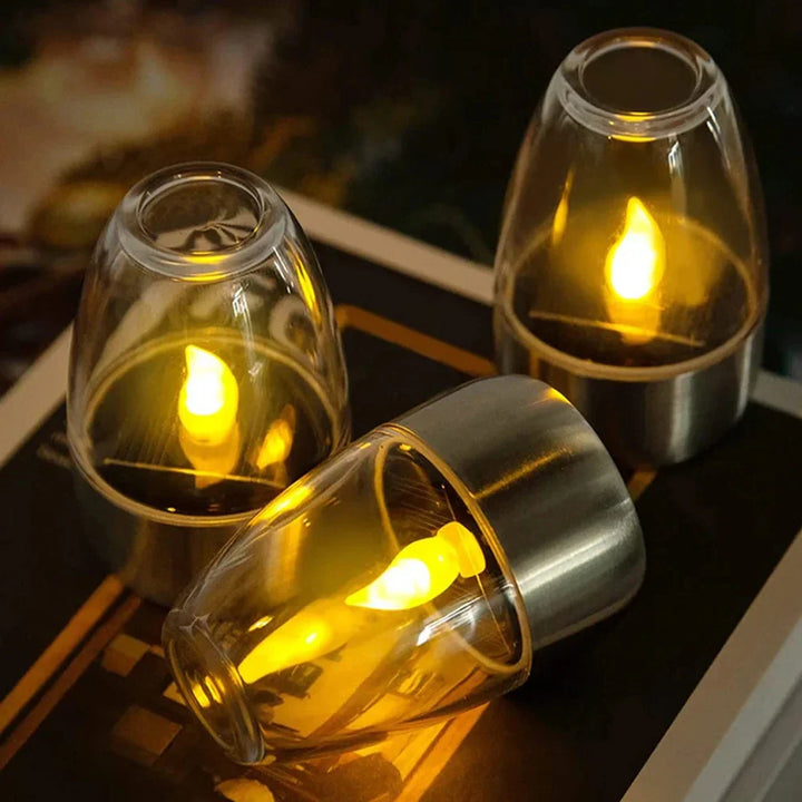 Solar-LED-Kerzenlicht aus Edelstahl, warmweißes LED. Ideal für Garten, Terrasse & Balkon. Kabellose Außenbeleuchtung.