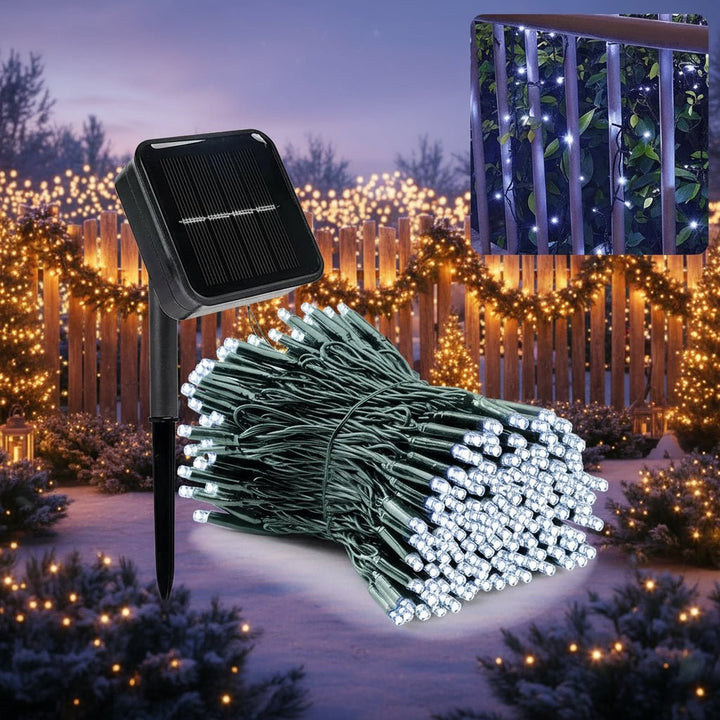Solar-LED-Lichterkette für Garten & Balkon, 8 Modi, wetterfest. Ideal für stimmungsvolle Außenbeleuchtung.