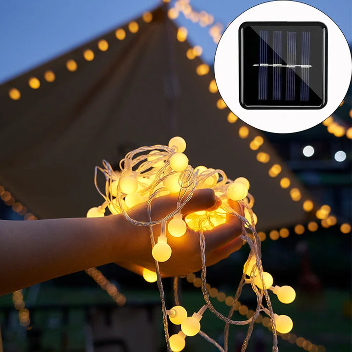 Solar LED Lichterkette für Garten & Terrasse, wetterfest. Umweltfreundliche Außenbeleuchtung mit Solarenergie.