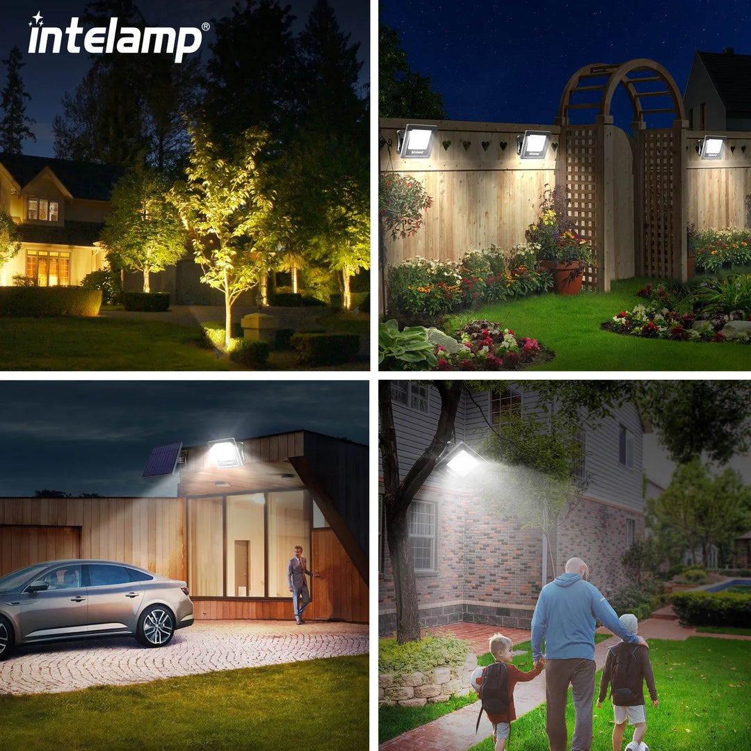 Helles Solar-LED-Sicherheitsstrahler-Set (1200LM) für Garten, Terrasse & Hof; IP65 wetterfest.