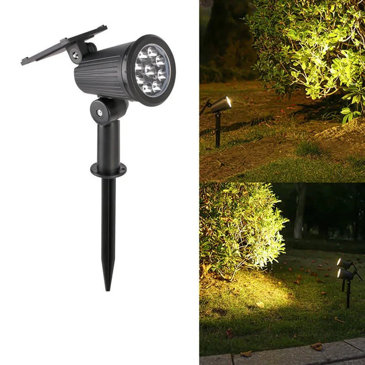 Starker Lichtkegel des Solar LED Strahlers. Beleuchtet dunkle Bereiche im Garten effizient.
