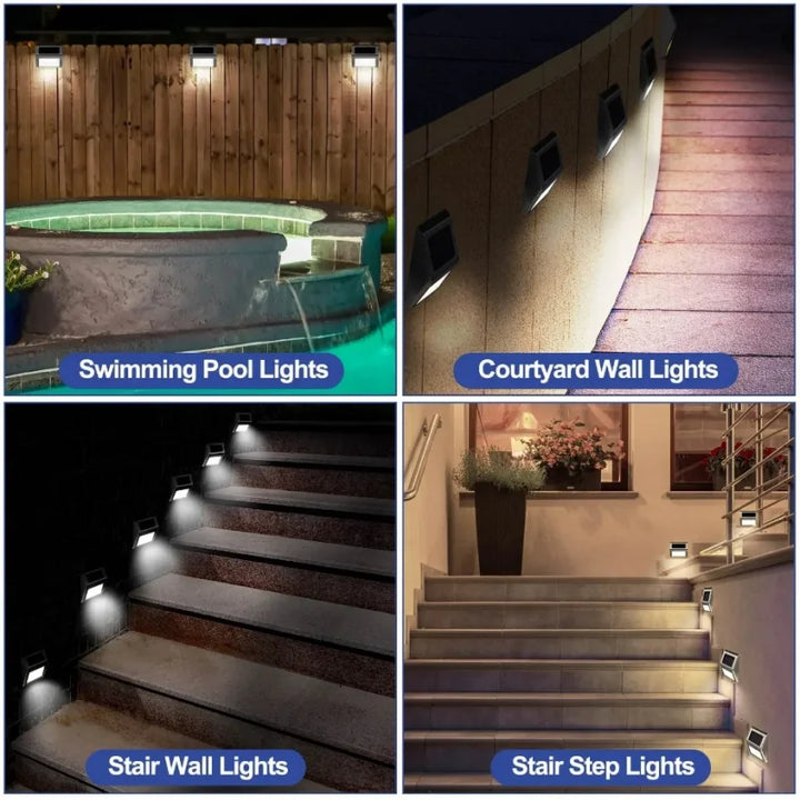 Elegantes Edelstahl Solar Stufenlicht mit LED, kabellos, wasserdicht – perfekt für Garten, Weg & Treppe.