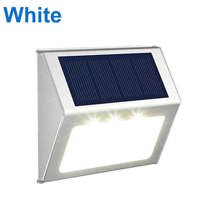 Robustes, wasserdichtes Solar Stufenlicht aus Edelstahl mit energiesparender LED für den Außenbereich.