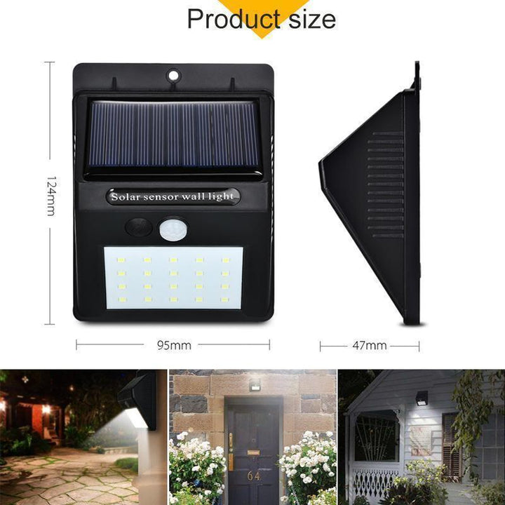 Nahaufnahme der Solar-LED-Wandleuchte mit Bewegungsmelder und leistungsstarken LEDs.