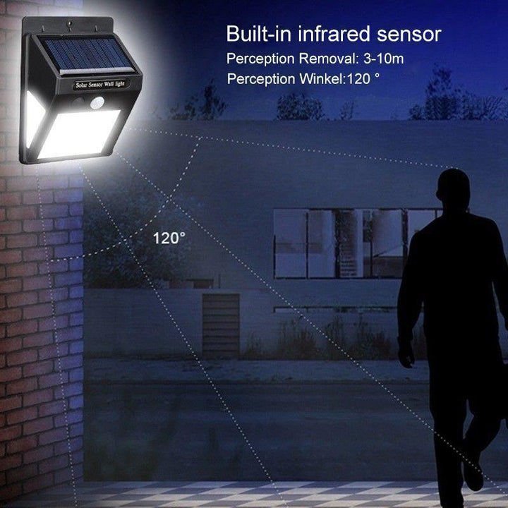 Leistungsstarke Solar-LED-Außenleuchte mit Bewegungsmelder für effiziente und helle Beleuchtung.
