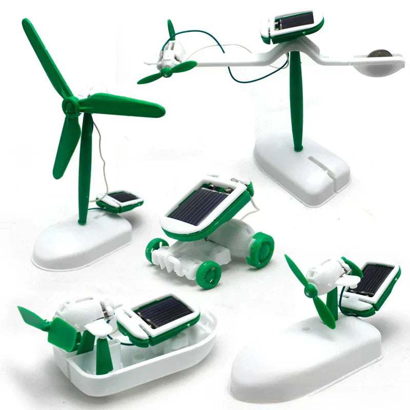 Solar Lernbausatz für Kinder. 6 baubare Modelle wie Roboter, Boot & Flugzeug, betrieben mit Solarenergie. MINT-Spielzeug.