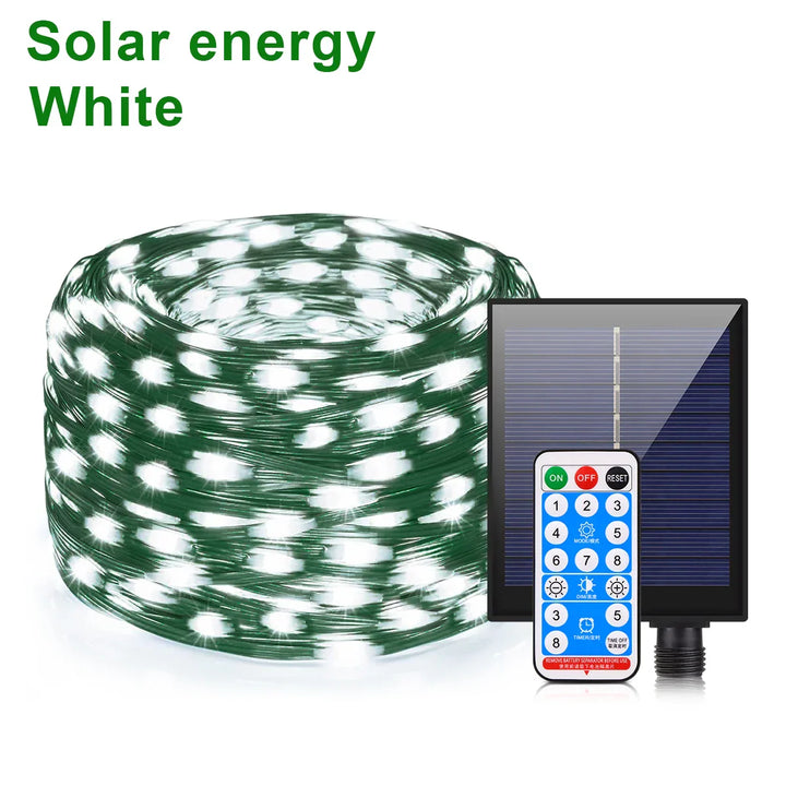 Festliche Solarlichterkette für Weihnachten, Hochzeiten & Partys. Wasserdicht & mit 8 dynamischen Lichtmodi.