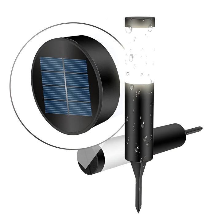 Set stilvoller Solar-Rasenlampen aus Edelstahl, LED, für helle und effiziente Wegbeleuchtung.