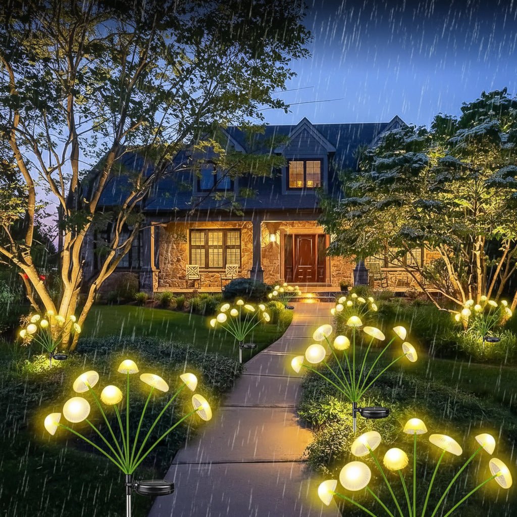 Dekorative Solar-Gartenleuchte in Quallenpilz-Form, LED-Licht, schafft zauberhafte Gartenatmosphäre.