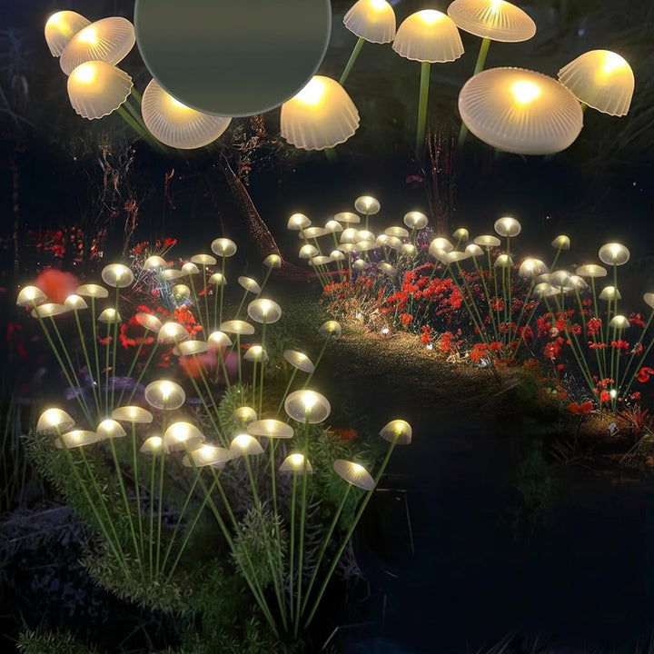 Leuchtende Solar-Quallenpilz-Lichter für den Garten, sanfte LED-Beleuchtung, ideal für Abendstimmung.