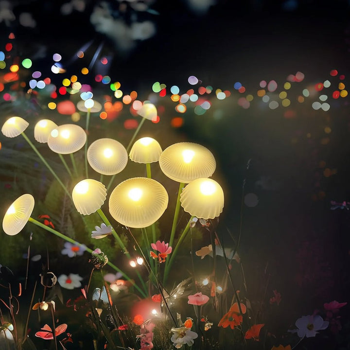 Wetterfeste Solar-Gartenleuchte mit Quallenpilz-Design, bunte LED-Lichter, perfekte Garten-Deko.