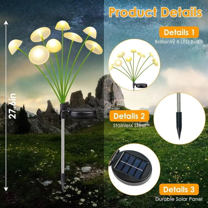 Solar-Quallenpilz-Gartenlicht in einem Blumenbeet, LED-Außenleuchte, schafft bezauberndes Ambiente.