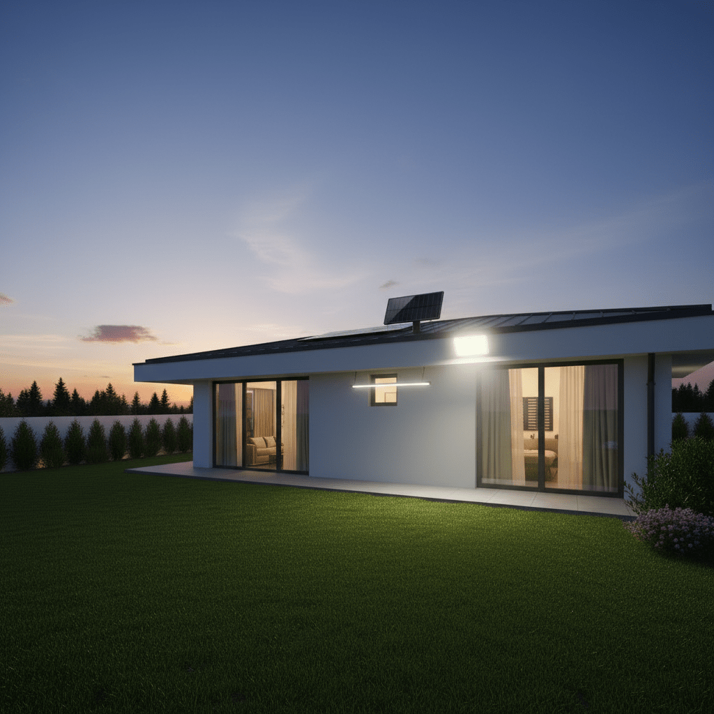 Solar-Sicherheitslicht mit Bewegungssensor, LED-Außenbeleuchtung für Garten, Hof oder Terrasse, wetterfest und energiesparend.