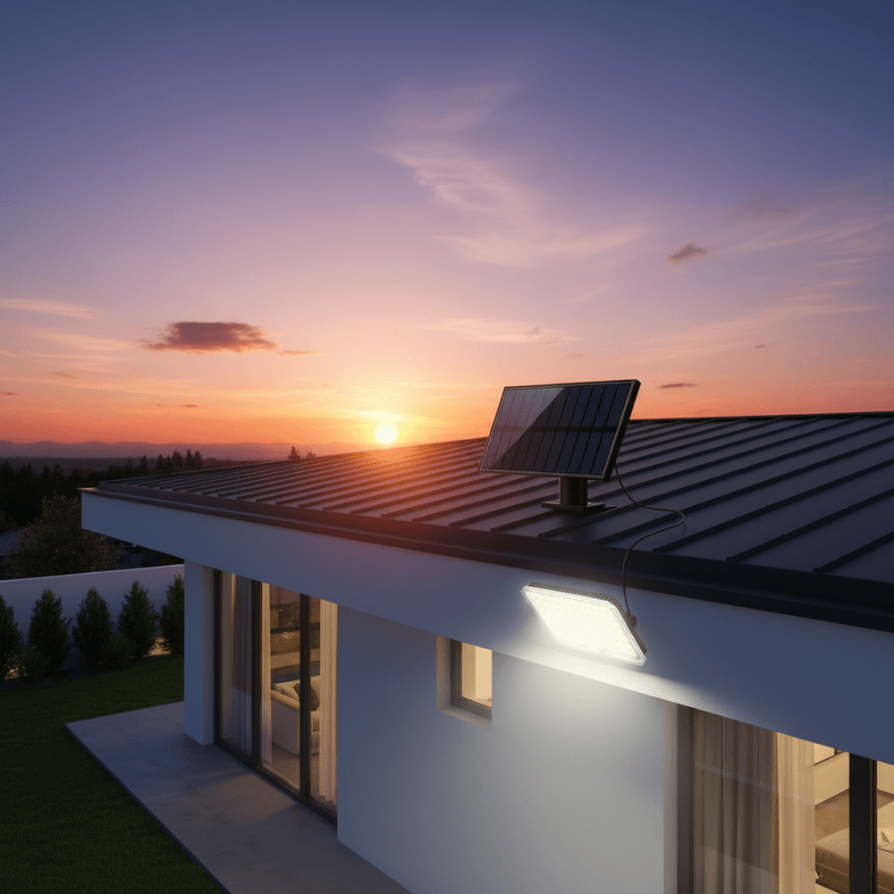 Nahaufnahme des Solar-Bewegungssensors, LED-Wandleuchte für einfache Montage an der Hauswand, ideal für Außenbereiche.