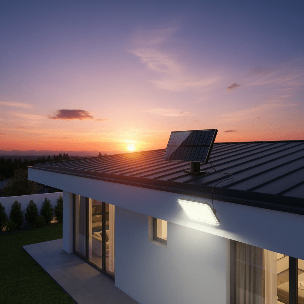 Nahaufnahme des Solar-Bewegungssensors, LED-Wandleuchte für einfache Montage an der Hauswand, ideal für Außenbereiche.