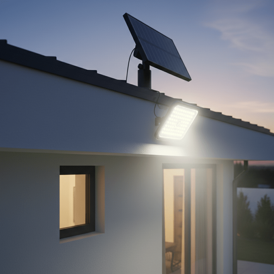 Modernes Solar-LED-Licht mit integriertem Bewegungssensor, wetterfeste Außenleuchte zur Beleuchtung von Gehwegen und Garagen.