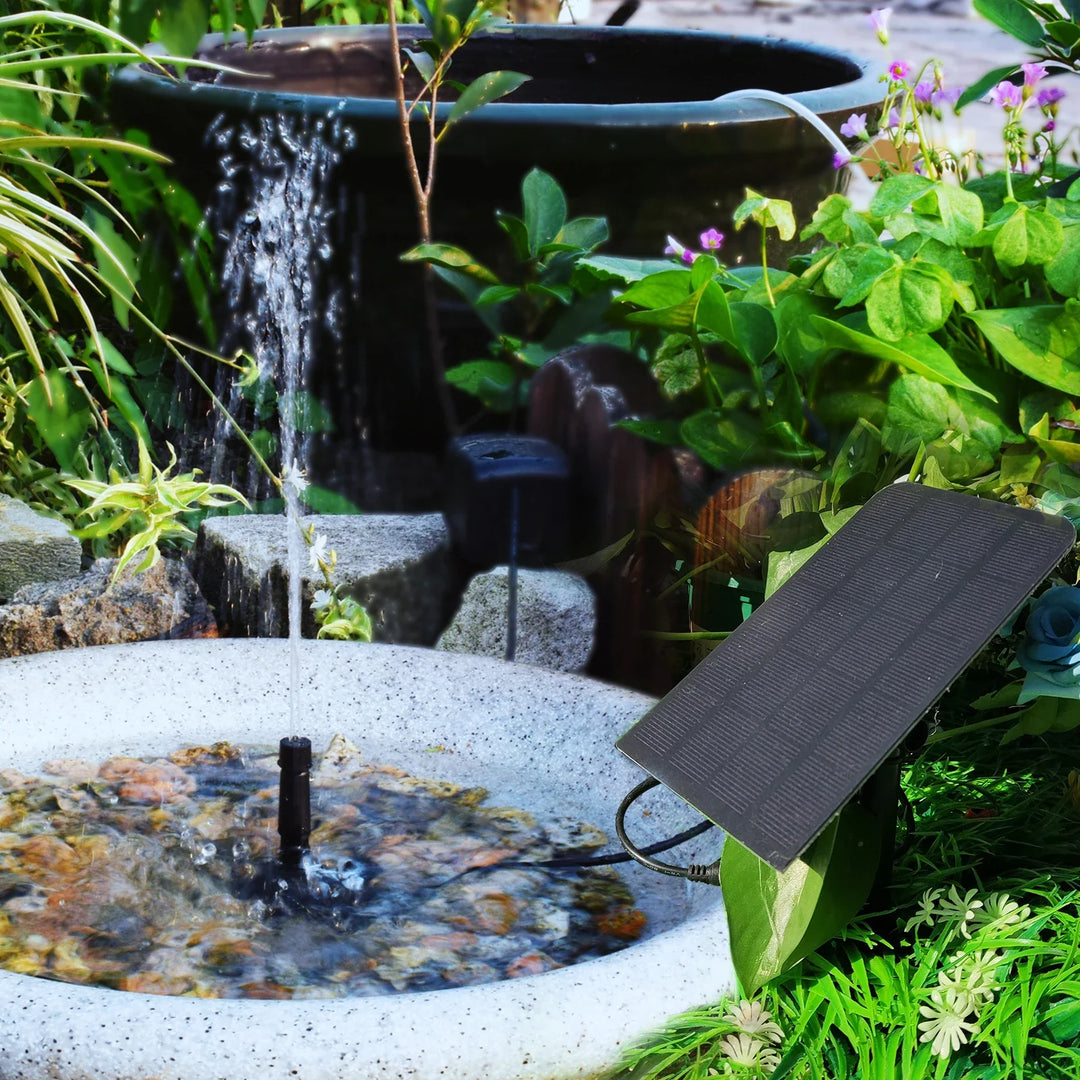 Vielseitiger Solar-Springbrunnen als Wasserspiel und Vogelbad für Garten, Teich und Außenbereich.